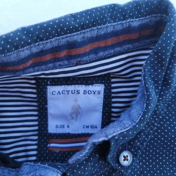 Lot of 2 Cactus Boys Shirt Boy White Navy SLIM FIt Print Button Down Shirt Sz 4 - Picture 2 of 7